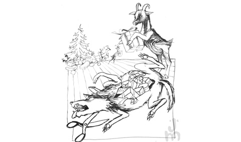 Illustration Weihachten Sieben Geißlein und der Wolf